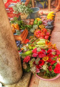 High angle view of flowers in market