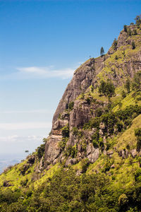 Low angle view of cliff against sky