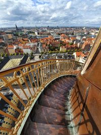 High angle view of copenhagen from staircase of church