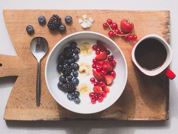 High angle view of breakfast on table