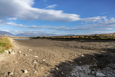 Surface level of road against sky