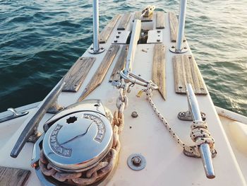 High angle view of sailboat sailing in sea