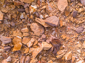 High angle view of stones on rock