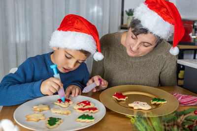 High angle view of christmas decoration on table
