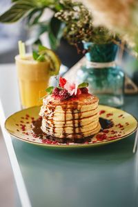 Close-up of dessert in plate on table