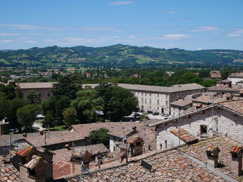 High angle view of townscape against sky