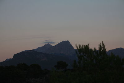 Scenic view of mountains against sky at night