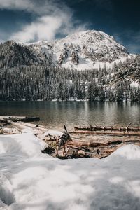 Scenic view of frozen lake against sky