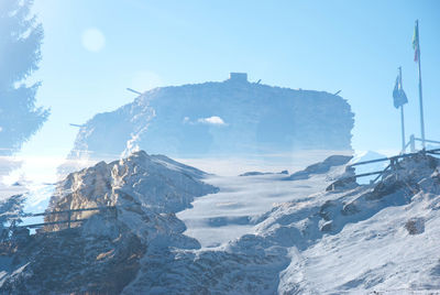 Low angle view of mountain range against clear sky