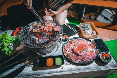 High angle view of food on table