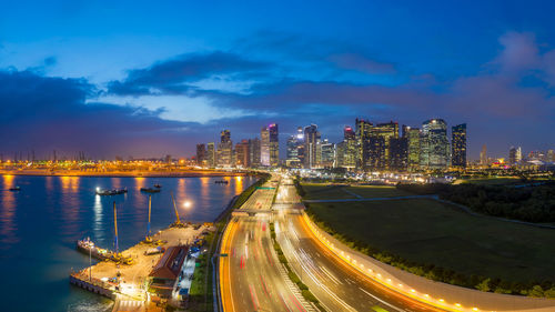 Panoramic aerial view, singapore busy road and city background in singapore city highway.