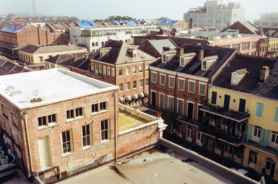 High angle view of buildings in city