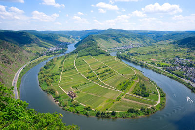 High angle view of agricultural field against sky