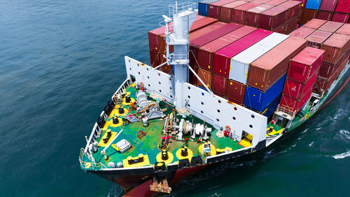 High angle view of ship in sea