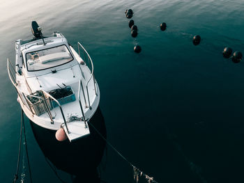 High angle view of ship moored on sea
