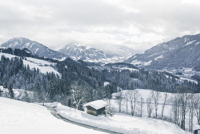 Scenic view of snowcapped mountains against sky