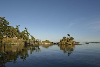 Scenic view of lake against blue sky