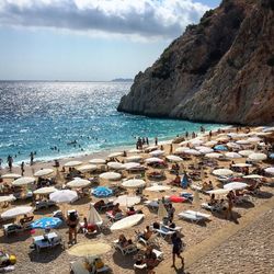 High angle view of people on beach