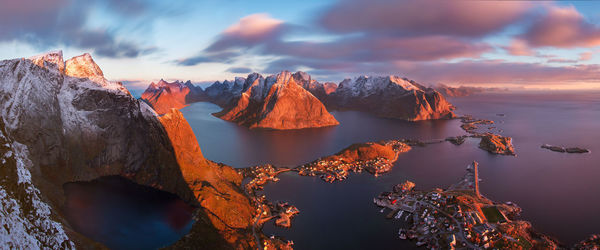 Panoramic view of sea against sky during sunset