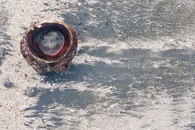 High angle view of old rusty metal