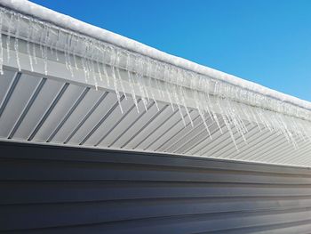 Low angle view of building against clear blue sky