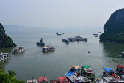 High angle view of boats in sea