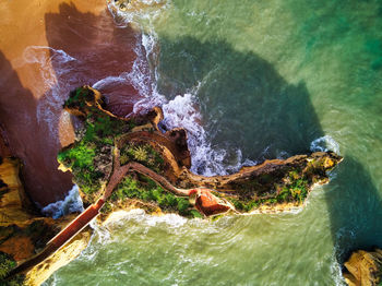 High angle view of man swimming in sea