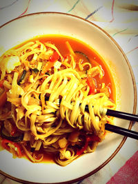 High angle view of meal served in bowl