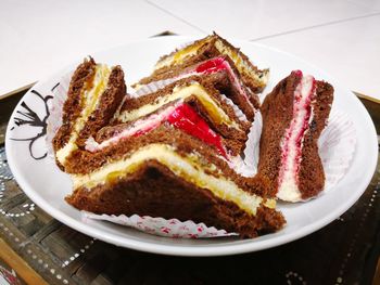 Close-up of cake in plate on table