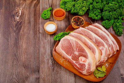 High angle view of food on cutting board