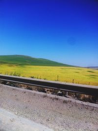 Scenic view of landscape against clear blue sky