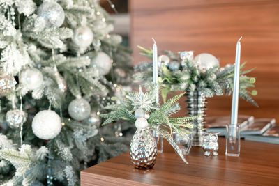 Christmas decorations on table