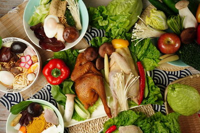 High angle view of fruits and vegetables