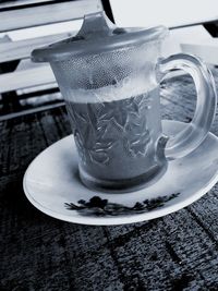 Close-up of coffee cup on table