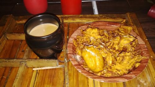 High angle view of food on table