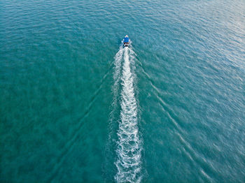 High angle view of person surfing in sea