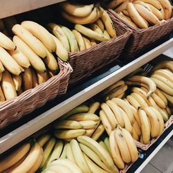 Bananas in baskets for sale at market