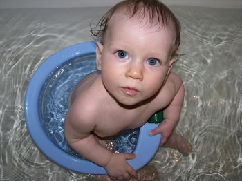 High angle view baby in bath