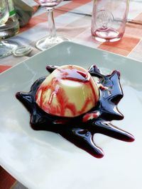 High angle view of ice cream in plate on table
