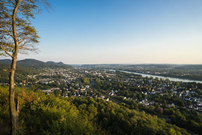 Aerial view of townscape against clear sky