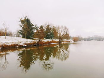 Reflection of trees in lake against sky