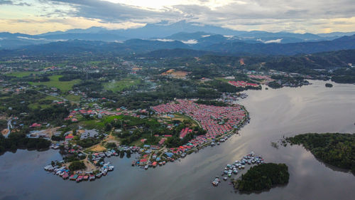 High angle view of city against sky