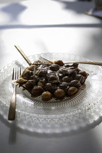 High angle view of dessert in plate on table