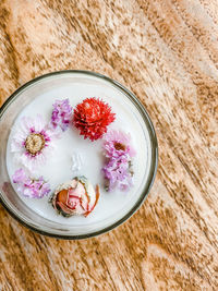 High angle view of breakfast on table