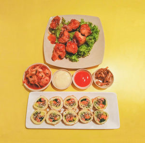 Directly above shot of salad in plate on table
