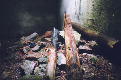 High angle view of old rusty metallic structure