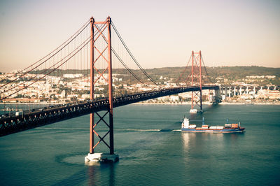 View of suspension bridge in city