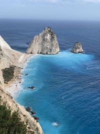 Scenic view of rocks in sea against sky