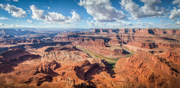 High angle view of rock formations against sky