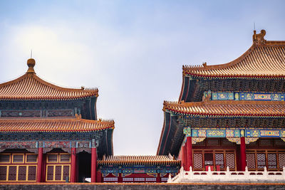 Low angle view of temple building against sky